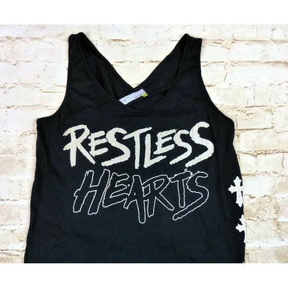 291 Venice Womens Black Restless Hearts Cross back Tank Crosses Size 2 Goth Rock - Picture 2 of 12